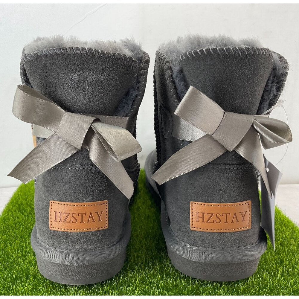 New HZSTAY Women's Leather Snow boots Fur lined Warm short boots Anti-slip outdo